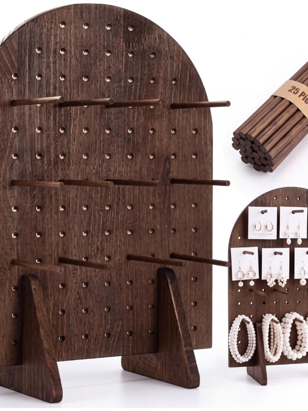 1 Set Keychain Display Stand Pegboard Display Wood,Dark Brown